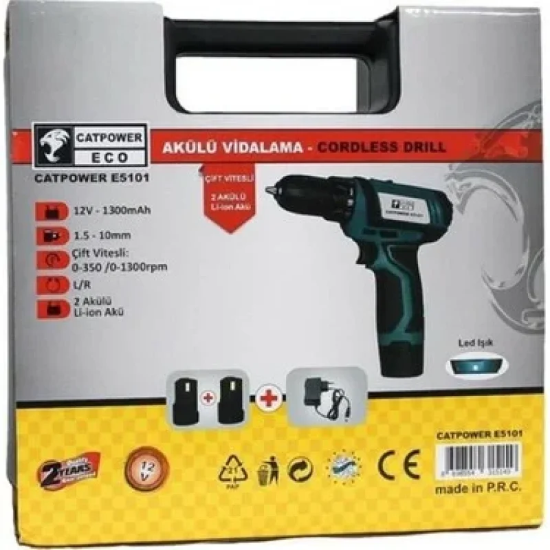 CatPower E5101 12 V 1.3 Ah Çift Akülü Vidalama Makinesi